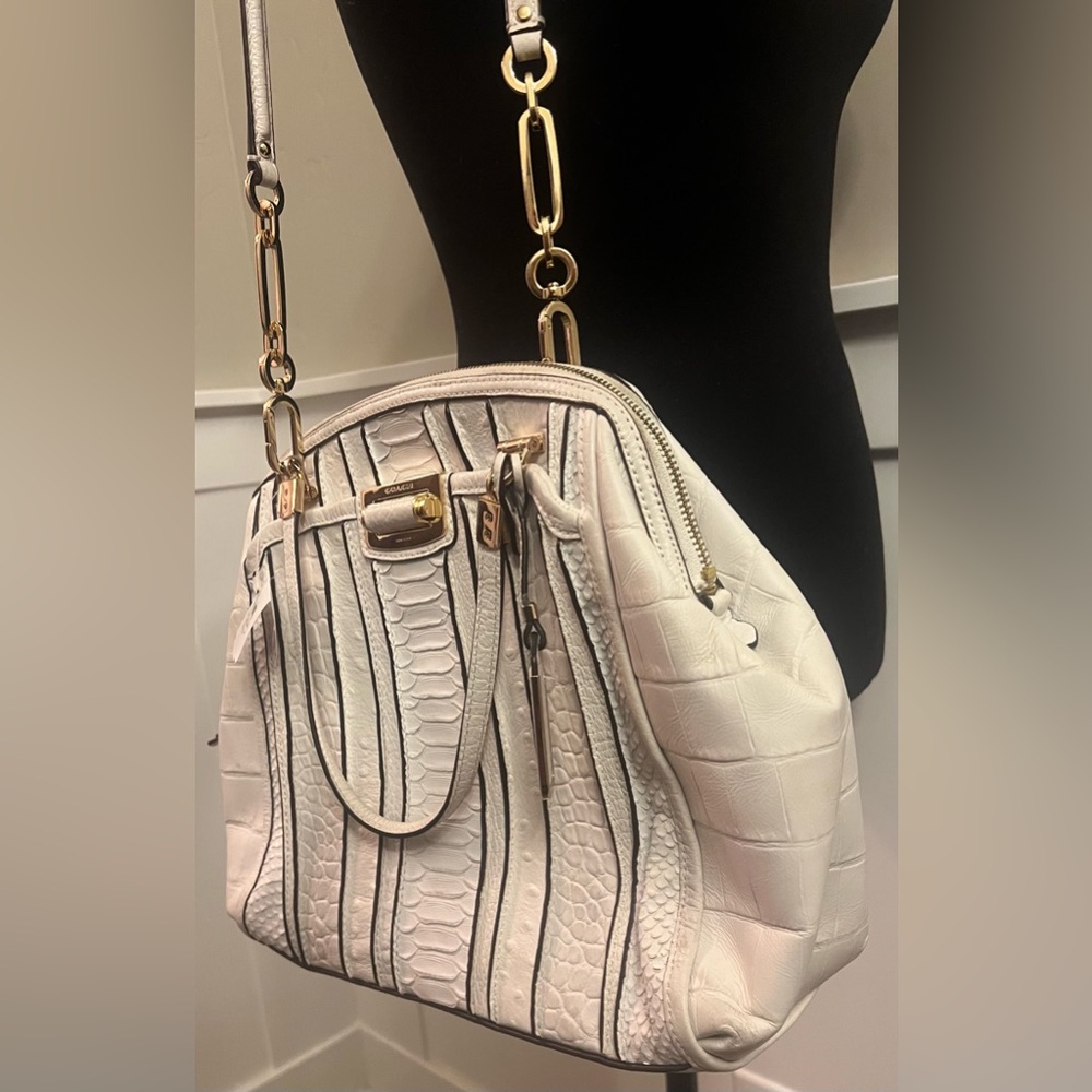 Rare Find- NWT Coach Madison Domed Satchel in Exotic Stripe Leather - Picture 4 of 13